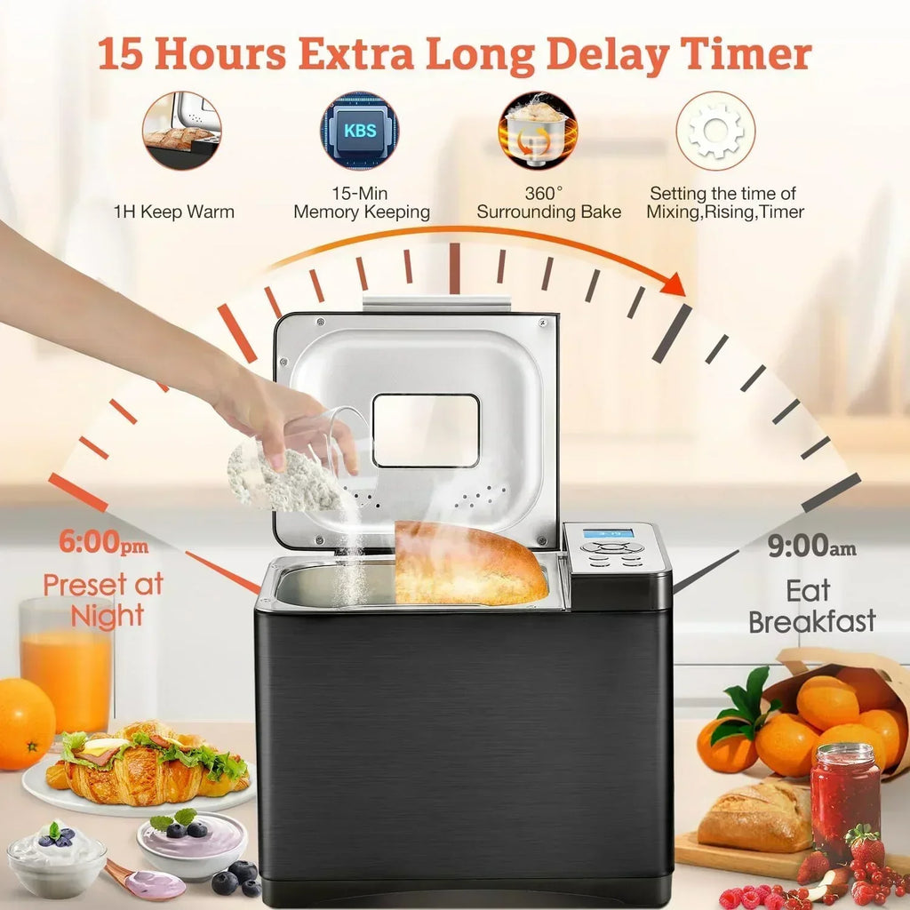 KBS 2LB Bread Maker 19-in-1 Automatic Stainless Steel Bread Maker with Ceramic Pot wourant