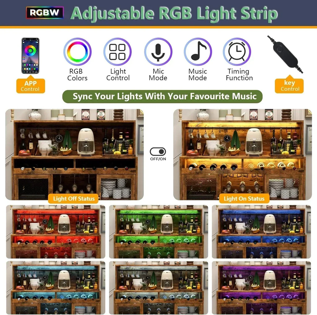Wine Bar Cabinet with LED Light Liquor Cabinet with Glass Holder Coffee Bar for Liquor wourant