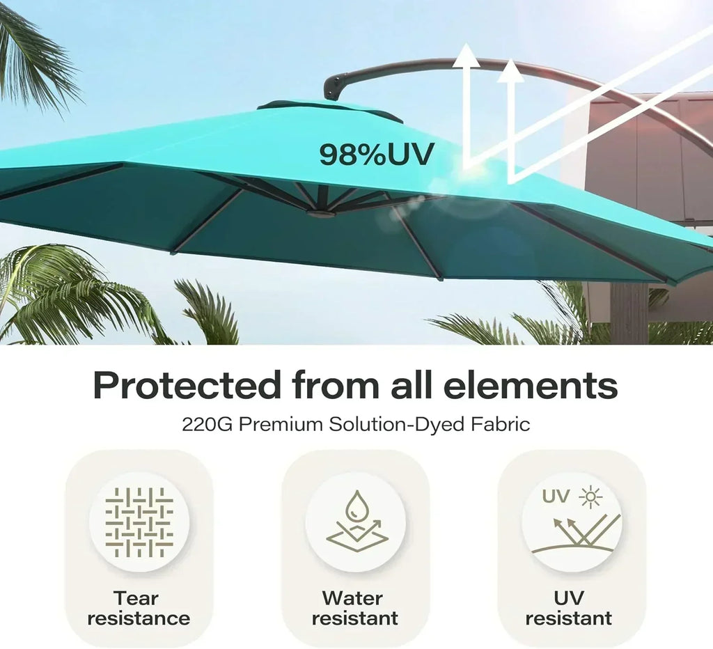 LAUSAINT HOME Outdoor Patio Umbrella with Base included 11 FT Deluxe Curvy Cantilever Umbrella wourant