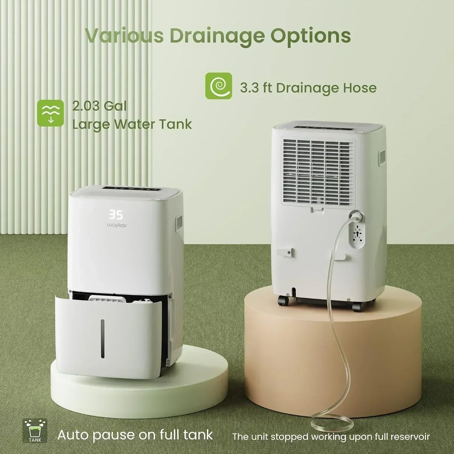 Waykar 2000 Sq Ft Dehumidifier for Home and Basements with Auto or Manual Drainage wourant