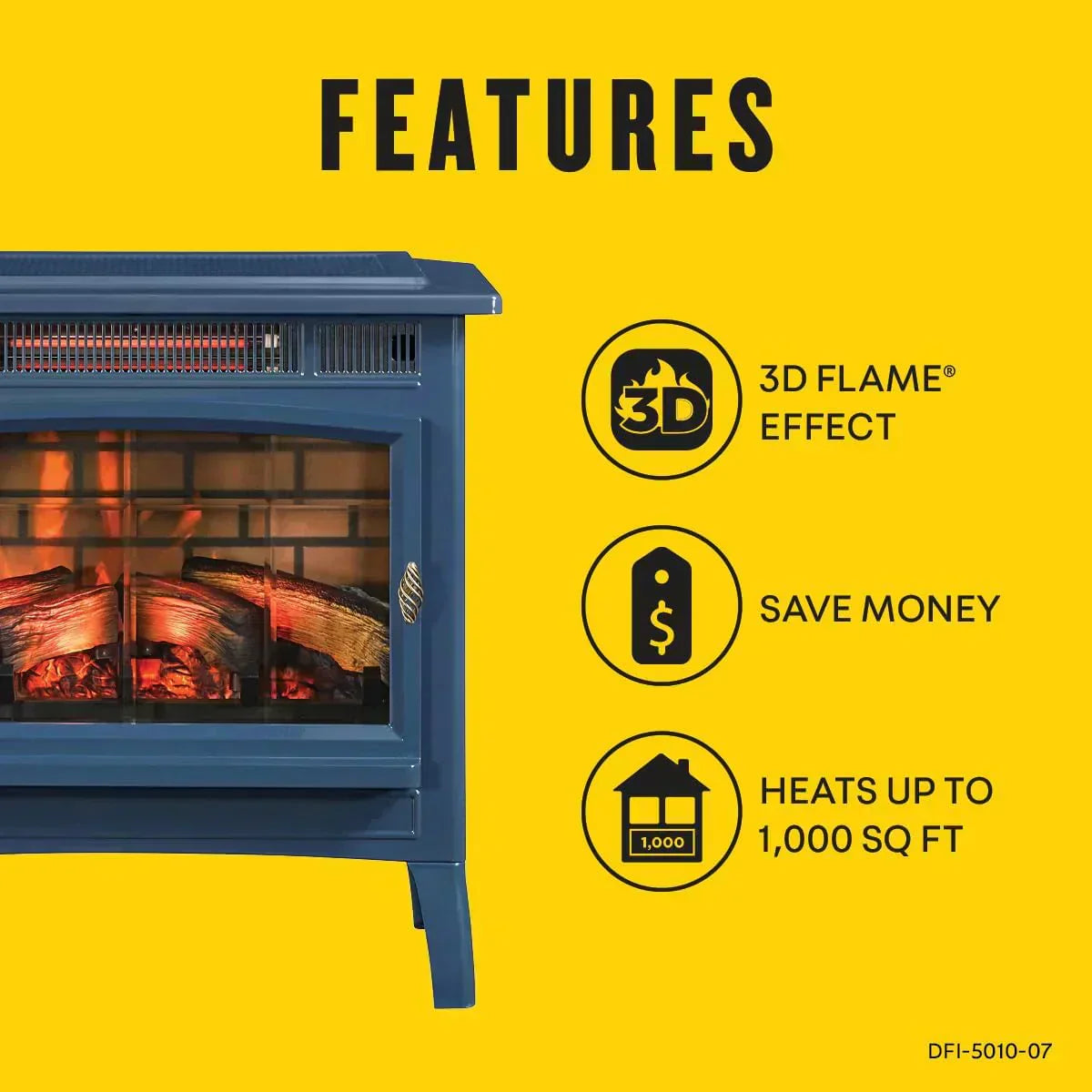 Freestanding Electric Fireplace Stove Heater with 3D Flame Effect for 1000 Sq. Ft wourant