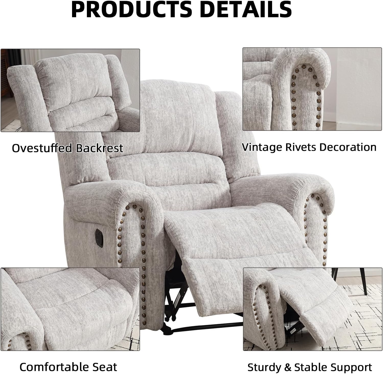 Leather recliner classic traditional manual recliner single sofa for living room wourant