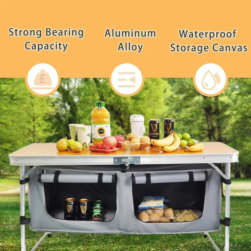 Outdoor Folding Table Aluminum Lightweight Height Adjustable with Storage Organizer wourant
