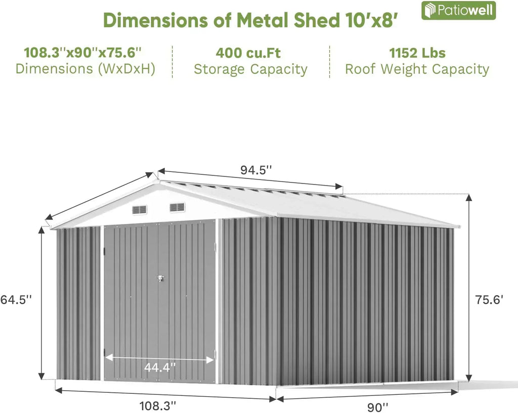 Patiowell 5x3 FT Outdoor Storage Shed Tool Shed with Sloping Roof and Lockable Door Metal Shed wourant