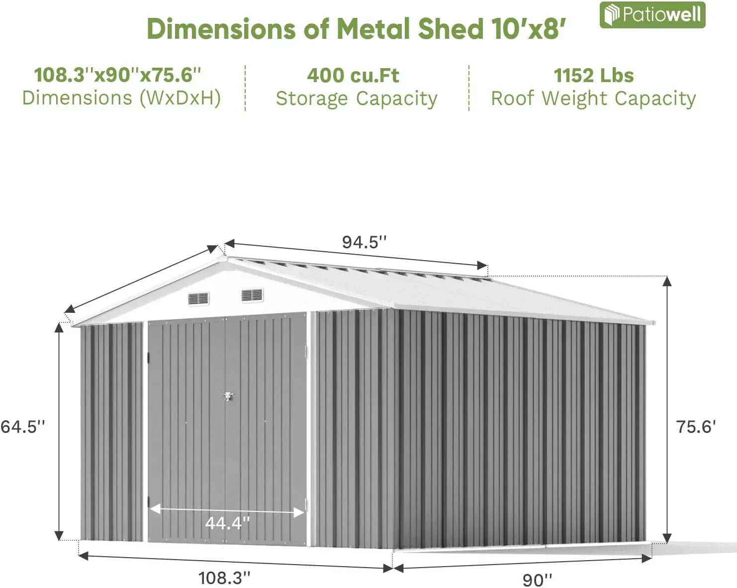Patiowell 5x3 FT Outdoor Storage Shed Tool Shed with Sloping Roof and Lockable Door Metal Shed wourant