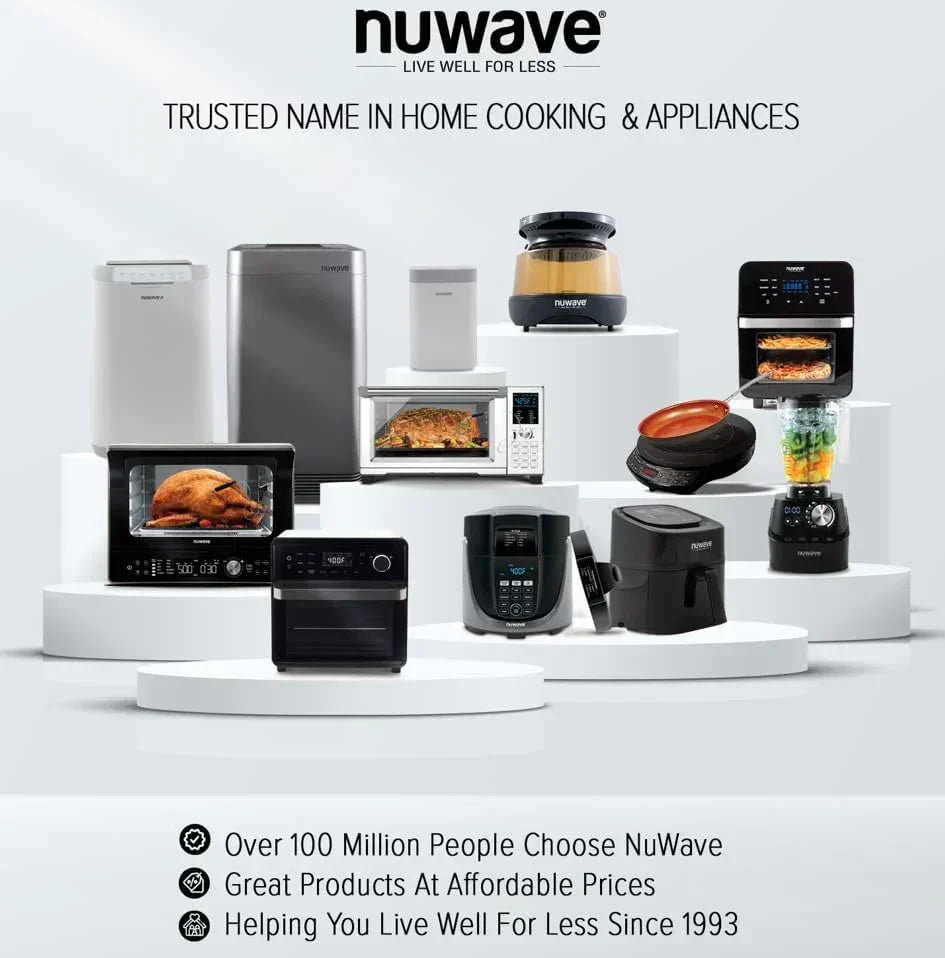 Nuwave Brio 15.5Qt Air Fryer Oven quickly reheats bakes and dehydrates food wourant