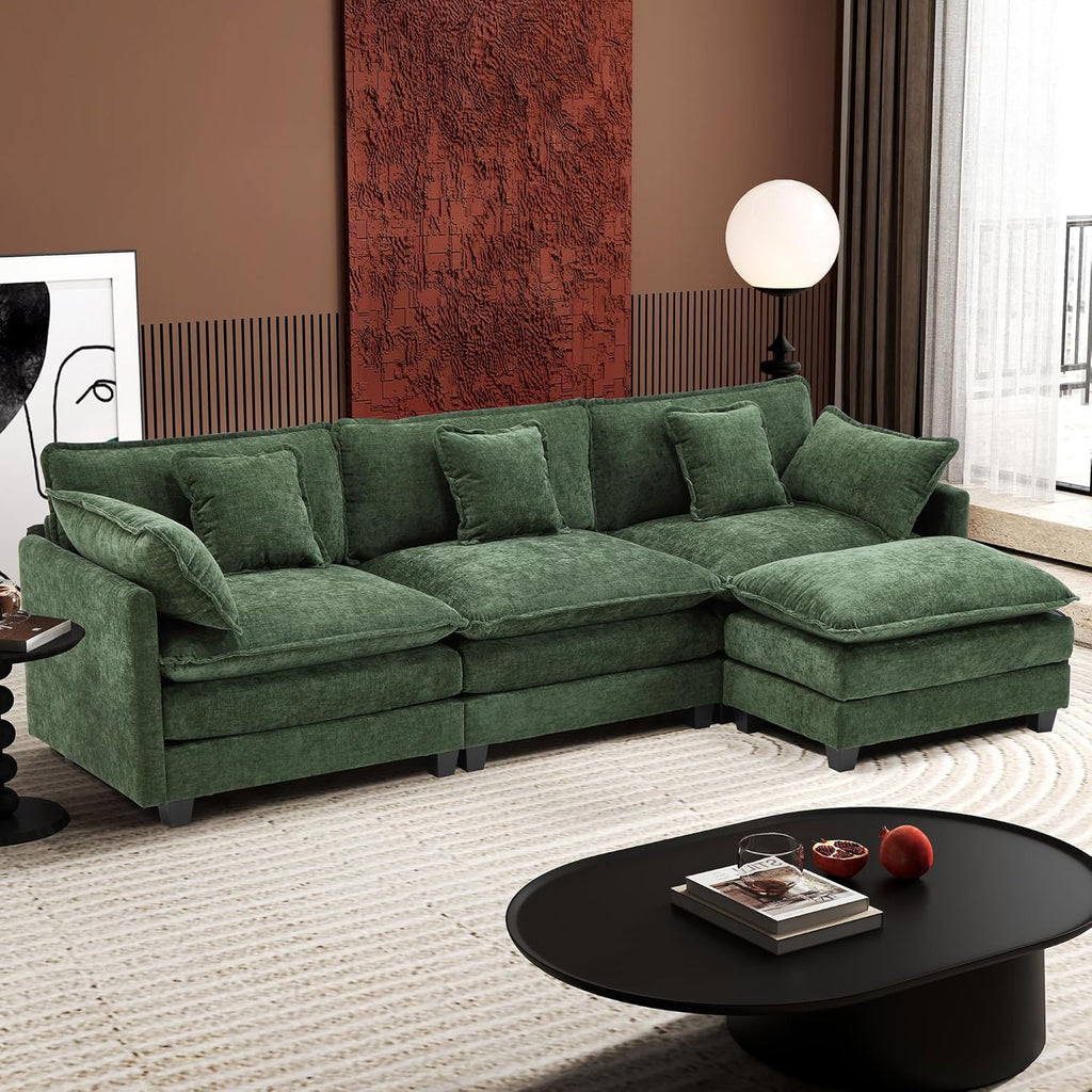 111.4 Inch L Shaped Modern Sofa Modular Cloud Sofa with Ottoman 4 Seater Chenille Deep Seat Sofa wourant