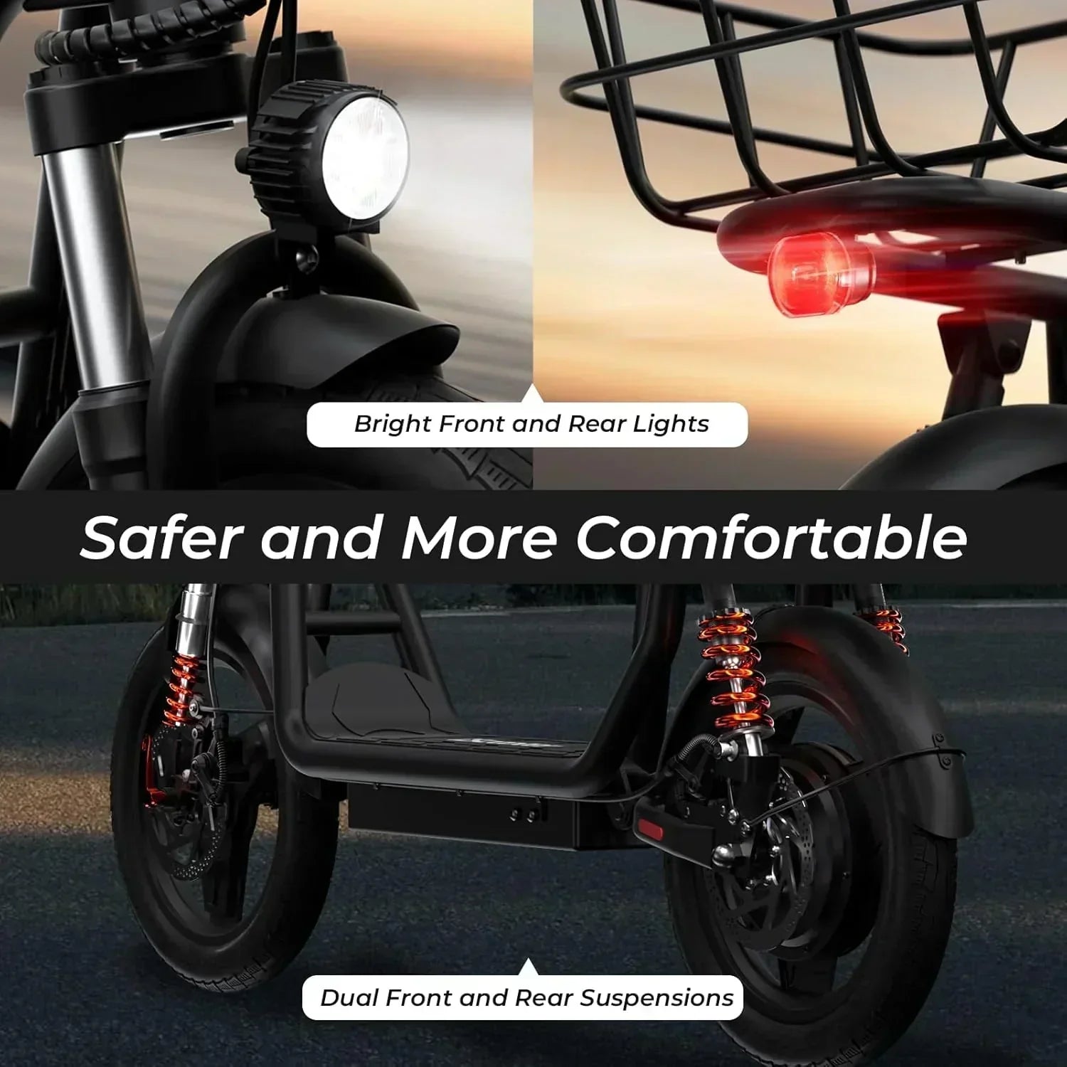 iScooter electric scooter with seat 28/19/15.6 mph top speed dual suspension scooter wourant