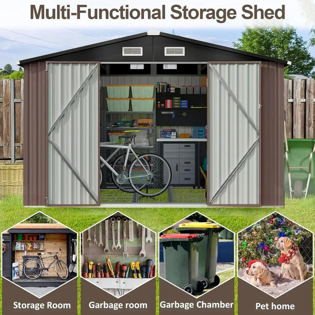 Aoxun 6.2x4 FT Shed Outdoor Storage Shed Metal Garden Shed Sloping Roof Tool Shed Bike Shed wourant