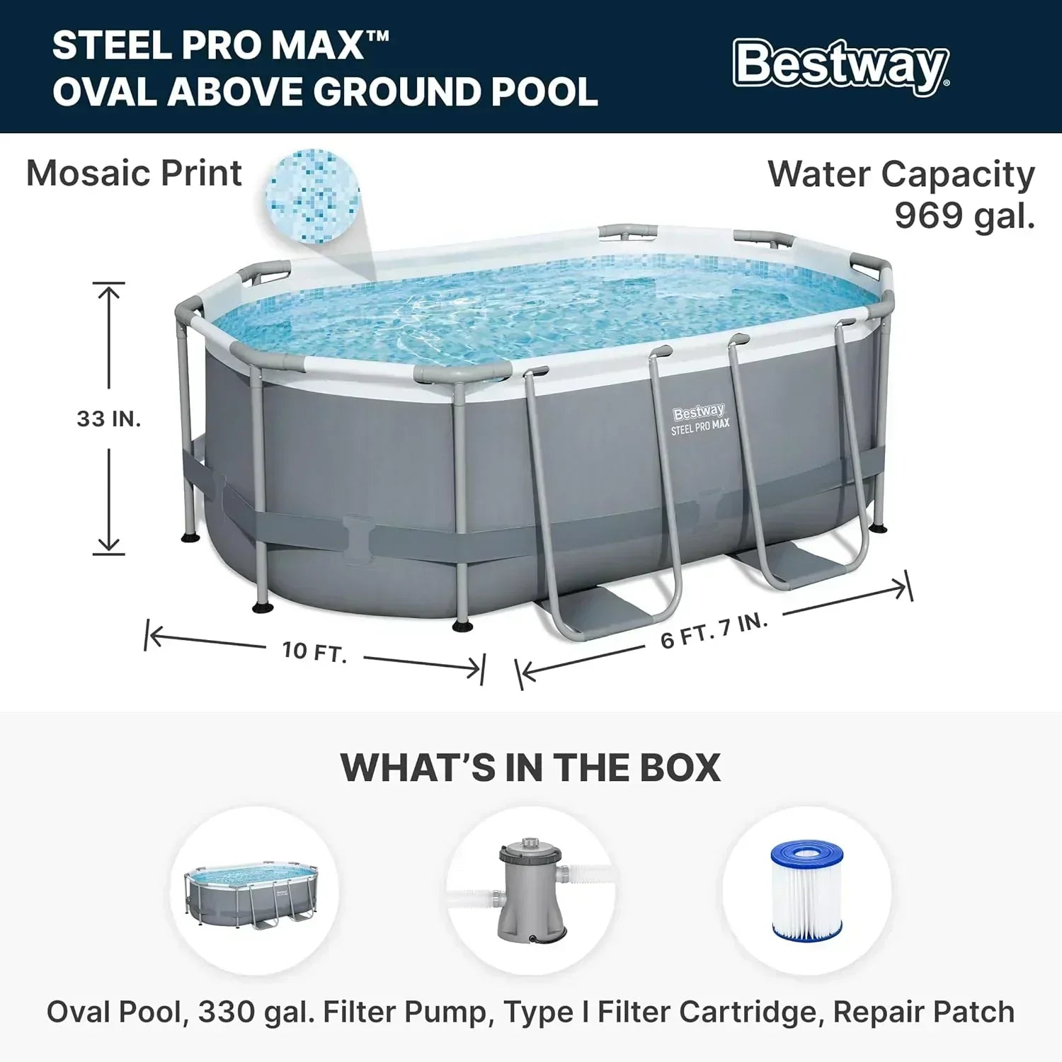 Power Steel 14' x 8'2" x 39.5" Oval Above Ground Pool Set Includes 530gal Filter Pump Ladder wourant