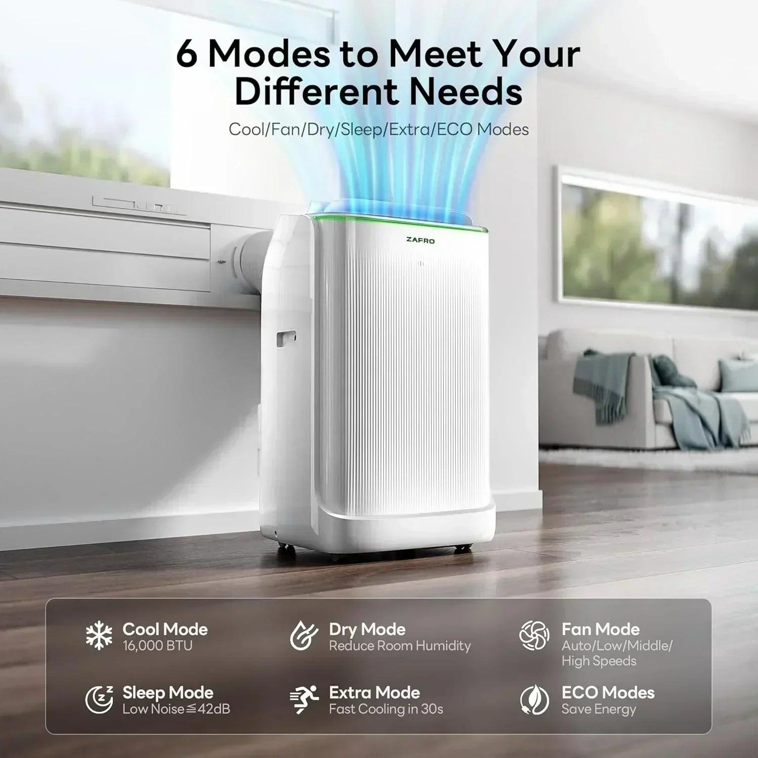 ZAFRO 8,000 BTU Portable Air Conditioners 4 Modes Portable AC Unit with Fast Cooling wourant