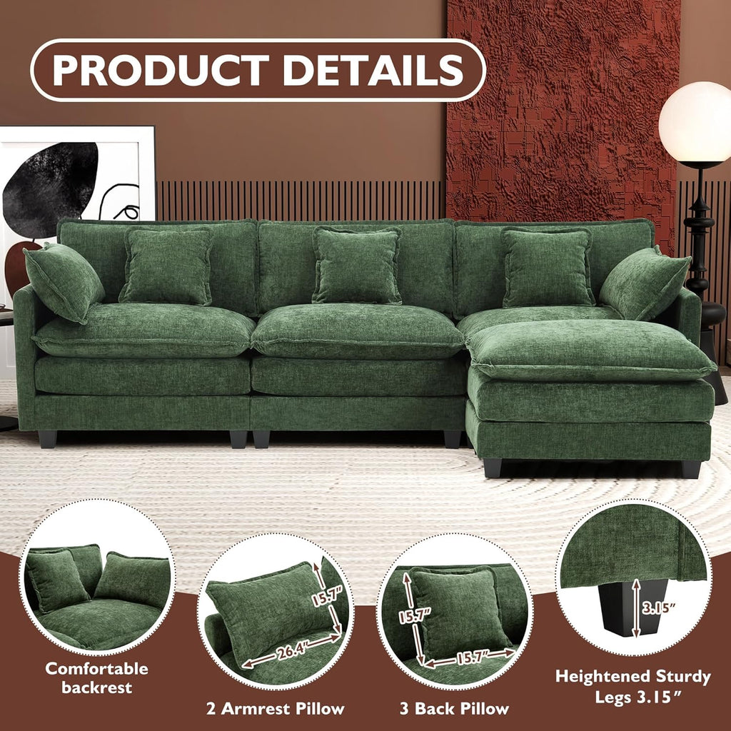 ihanherry 146-inch U-shaped modern sofa modular area cloud sofa wourant