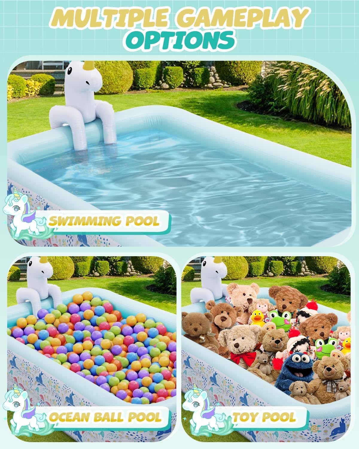 Inflatable Pool for Kids and Adults Blow up Swimming Pool Sprinkler Thicken Oversized Pools wourant