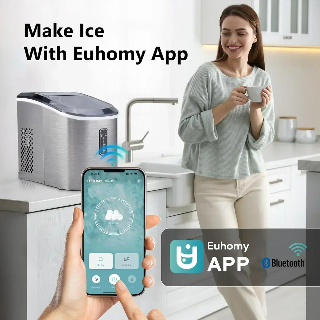 EUHOMY Nugget Ice Maker Countertop with Handle Ready 34lbs Per Day Removable Top Cover wourant