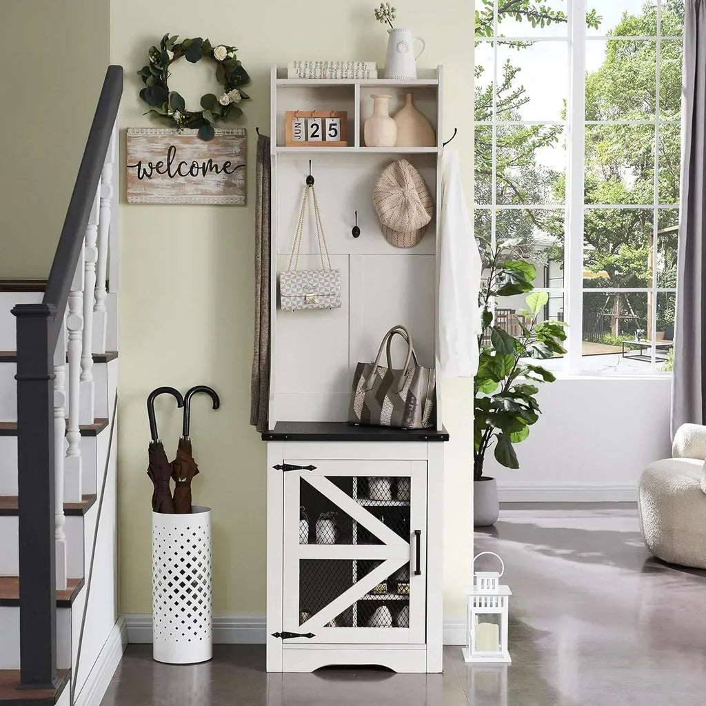 JXQTLINGMU 59-inch Farmhouse Foyer Tree Shoe Storage Entryway Bench Foyer Coat Rack Cabinet wourant