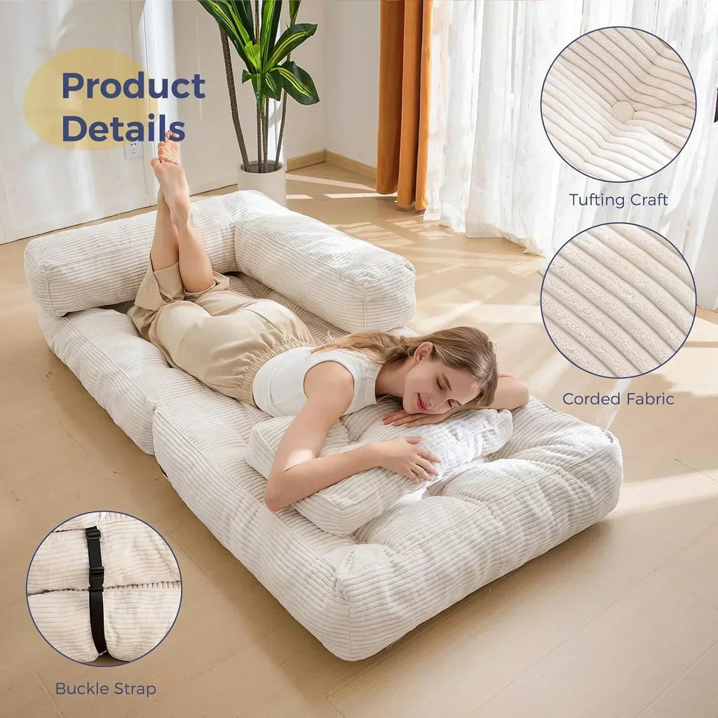 Folding Sofa Bed L-Shaped Convertible Sofa Bed with Armrests and Pillows wourant