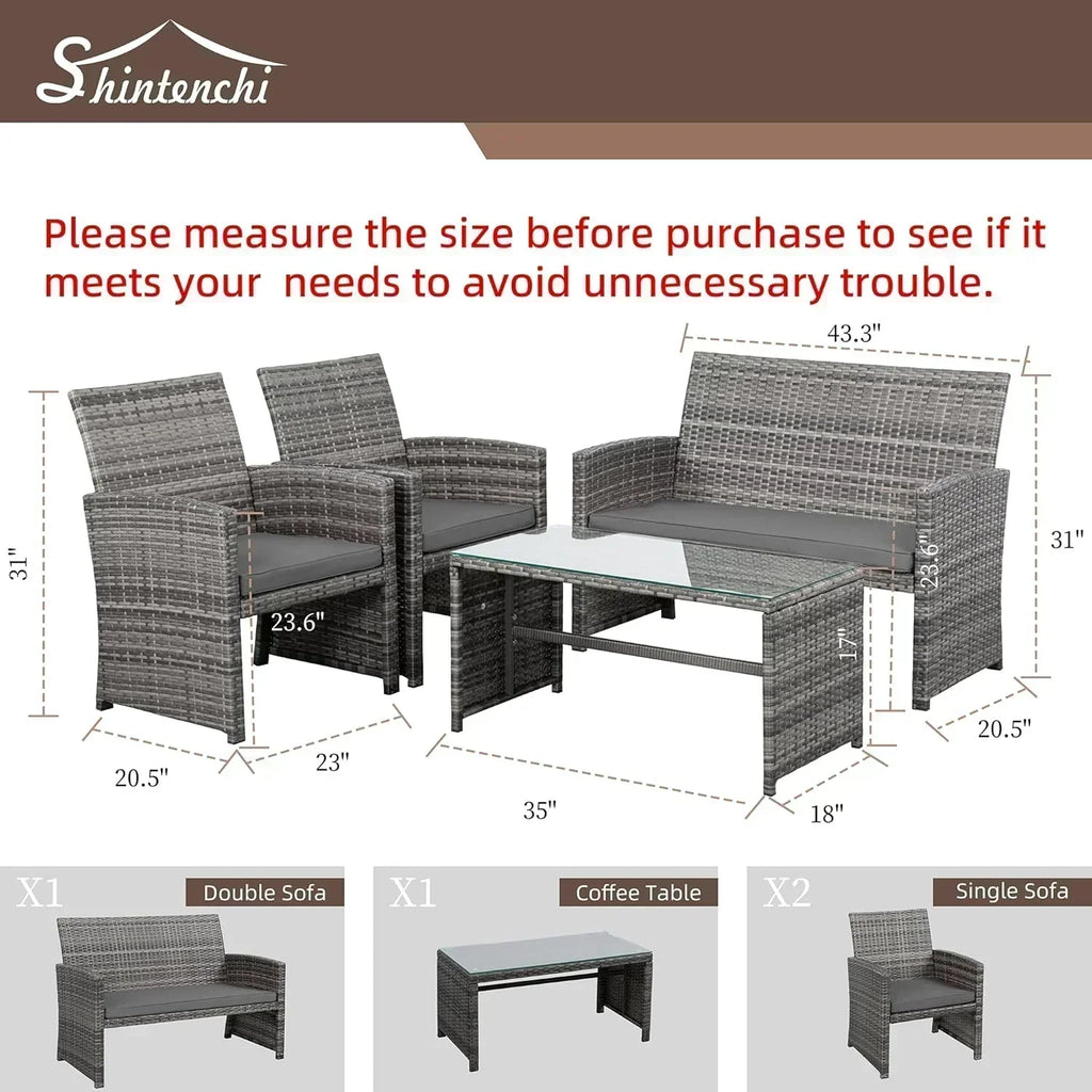 Shintenchi 4 Piece Patio Ratten Set Outdoor Furniture Set Wicker Conversation Set wourant