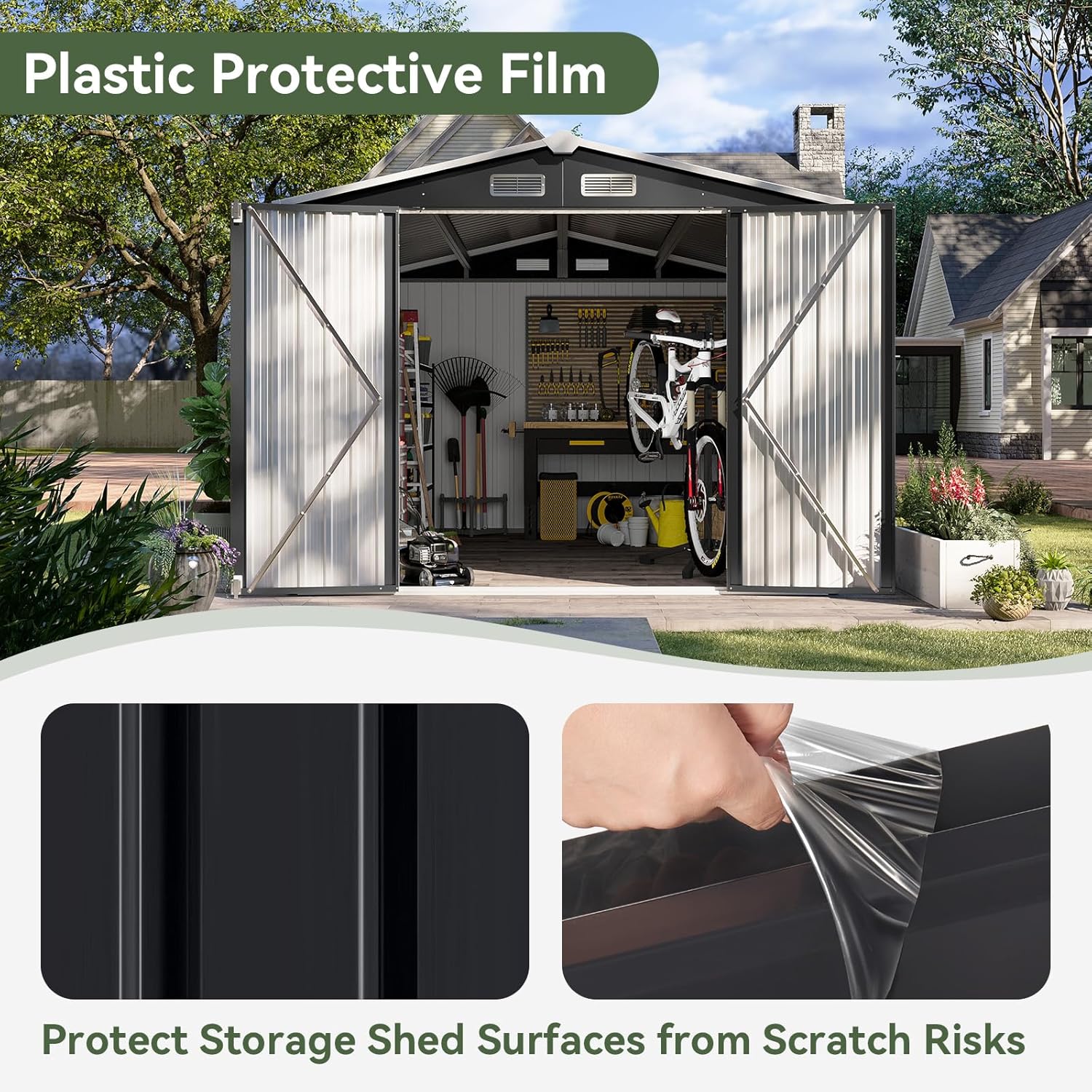 Aoxun 12x10 FT Shed Metal Outdoor Waterproof Storage Shed Steel Utility Garden Tool Shed wourant