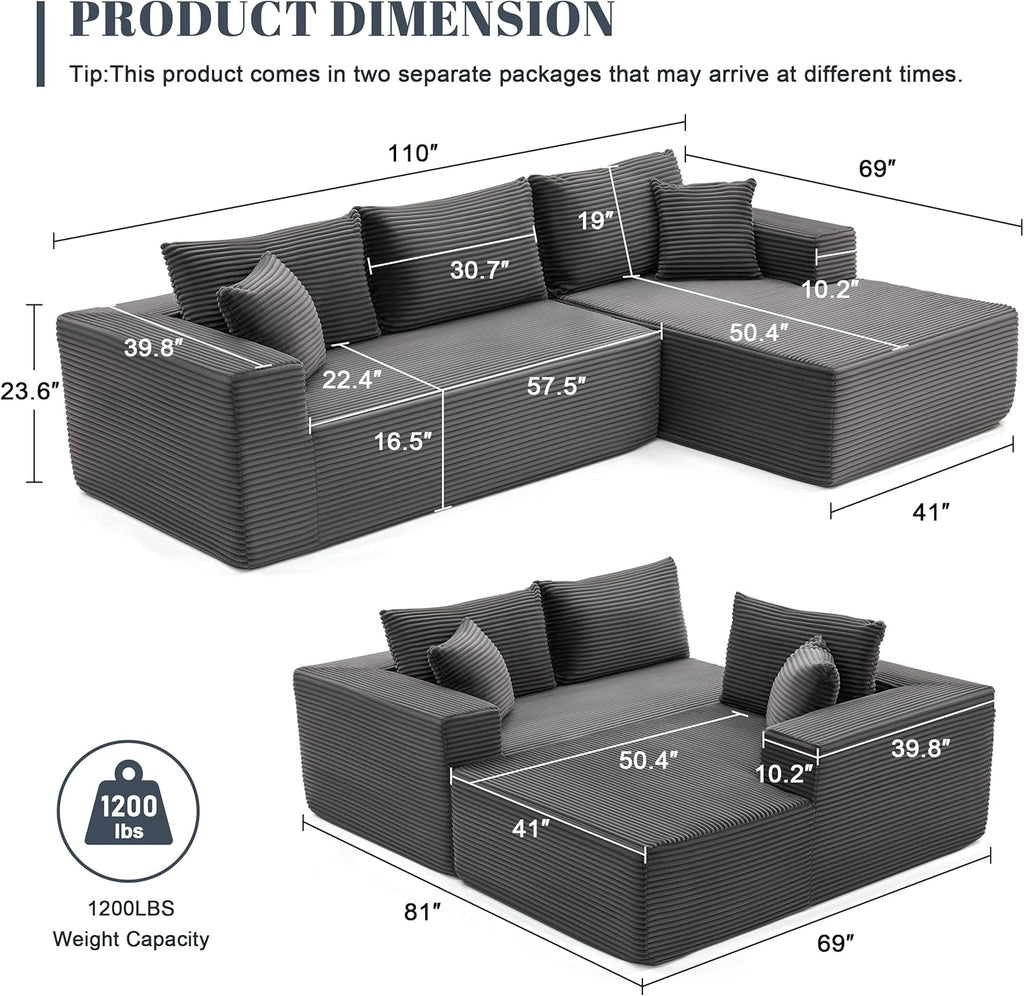 110-inch cloud sofa boneless sofa in the living room modular sofa with deep seats wourant