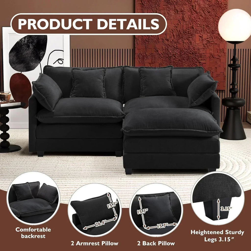 111.4 Inch L Shaped Modern Sofa Modular Cloud Sofa with Ottoman 4 Seater Chenille Deep Seat Sofa wourant