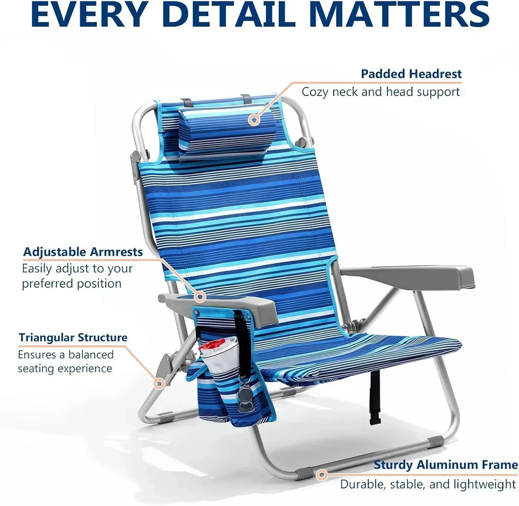 5-Position Aluminum Lay Flat Tall Backpack Beach Chairs 2 Pack Compact Portable Beach Chairs wourant