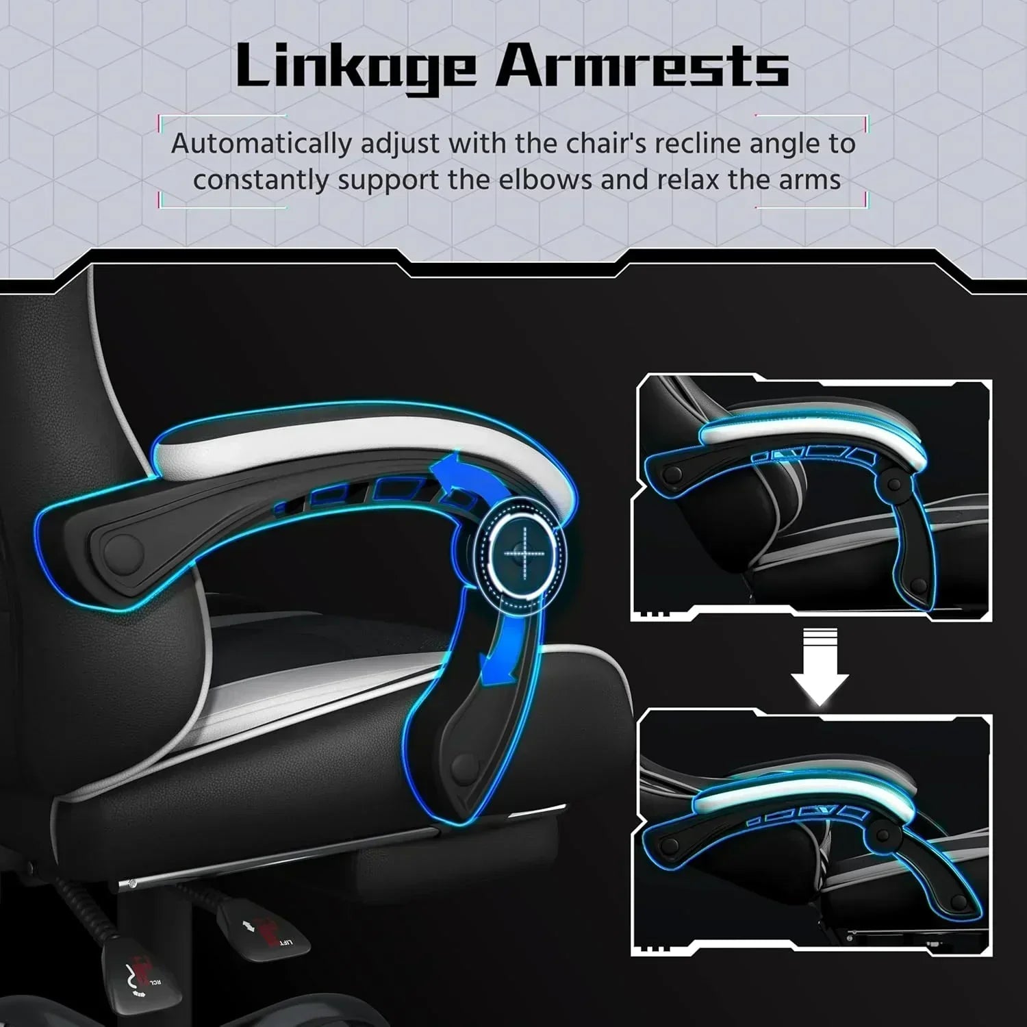 Gaming Chair with Massage Lumbar Support and Footrest Height Office Gaming Chair wourant