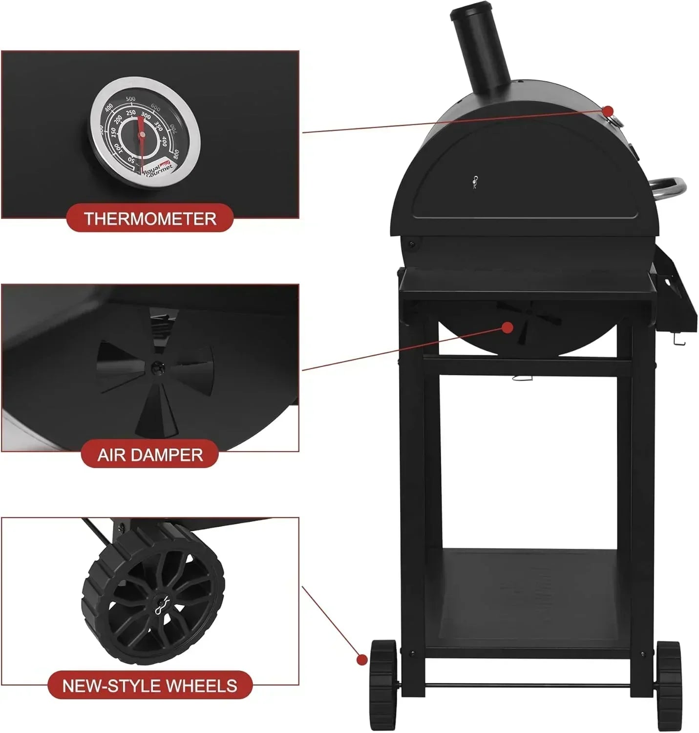 Royal Gourmet CC1830T 30-Inch Barrel Charcoal Grill Warming Rack Front Storage Basket BBQ Grill wourant