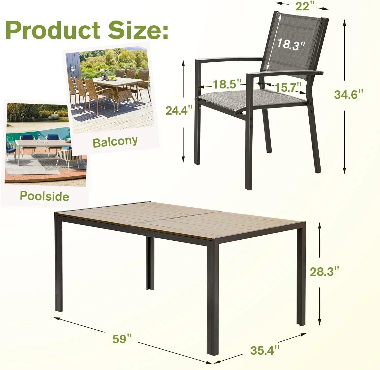 Homall Patio Dining Set 7 Pieces Outdoor Furniture with Large Table and 6 Textilene Chairs wourant