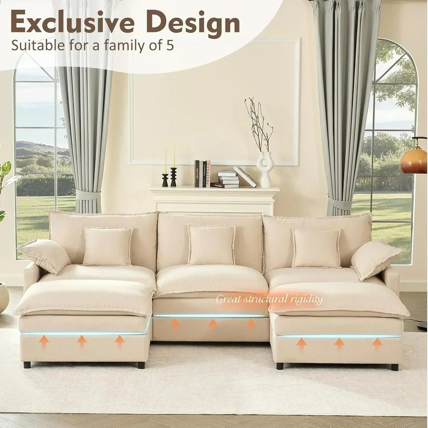 108" U-shaped sofa modular sofa Comfortable cloud sofa wourant