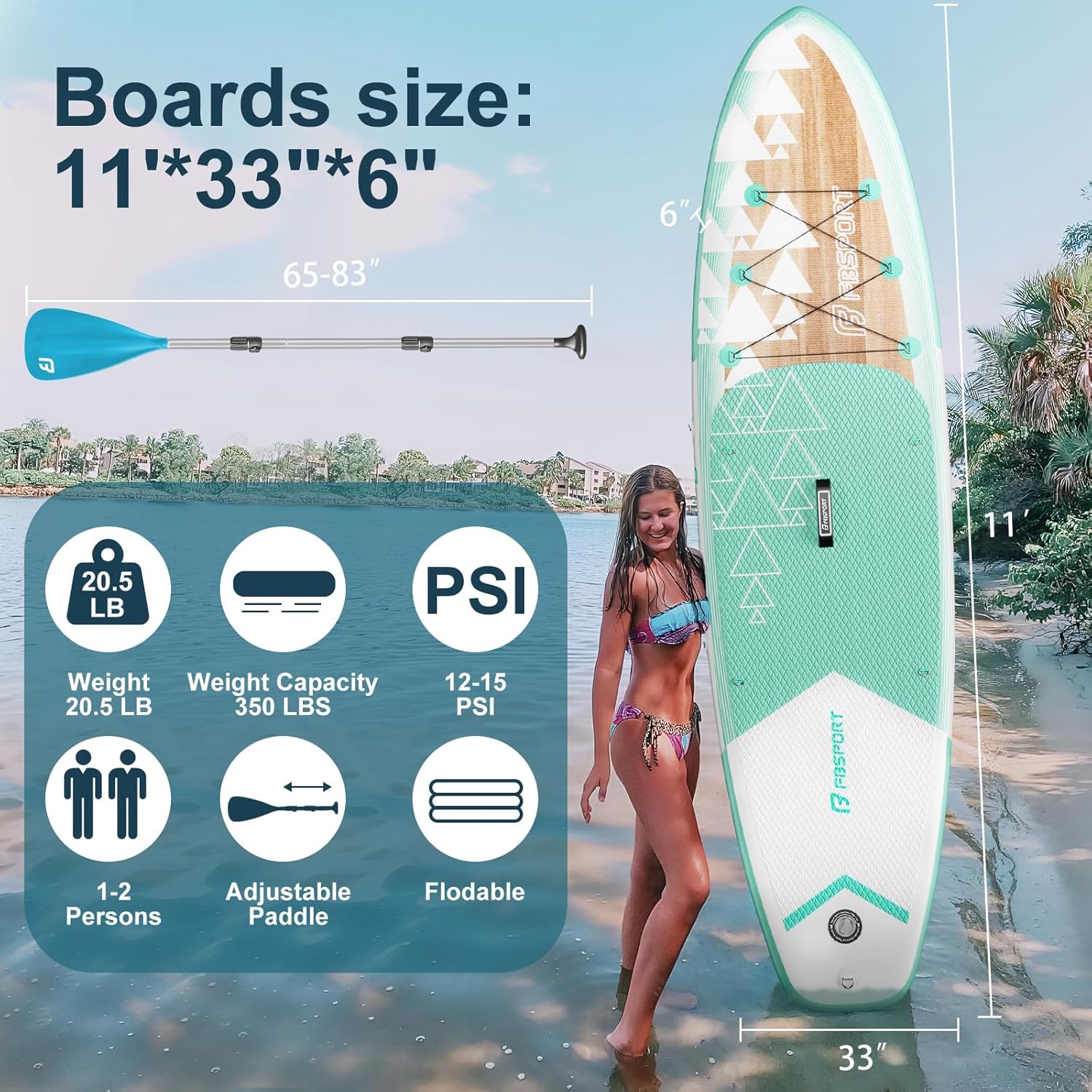 FBSPORT 11' Premium Stand Up Paddle Board Yoga Board with Durable SUP Accessories Carry Bag wourant