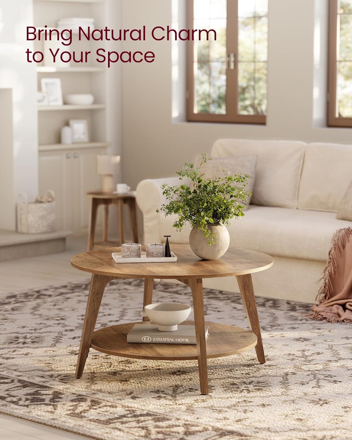 VASAGLE Round Coffee Table 2 Tier Coffee Table with Storage for Living Room 31.5 x 17.7 Inches wourant