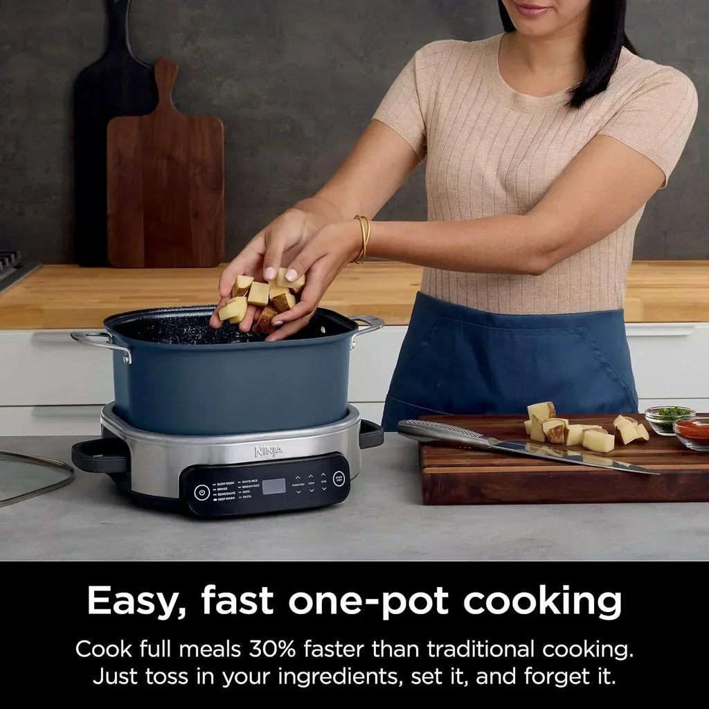 Ninja Slow Cooker 8.5 Quart Multi Cooker with Dutch oven steamer glass lid with integrated spoon wourant