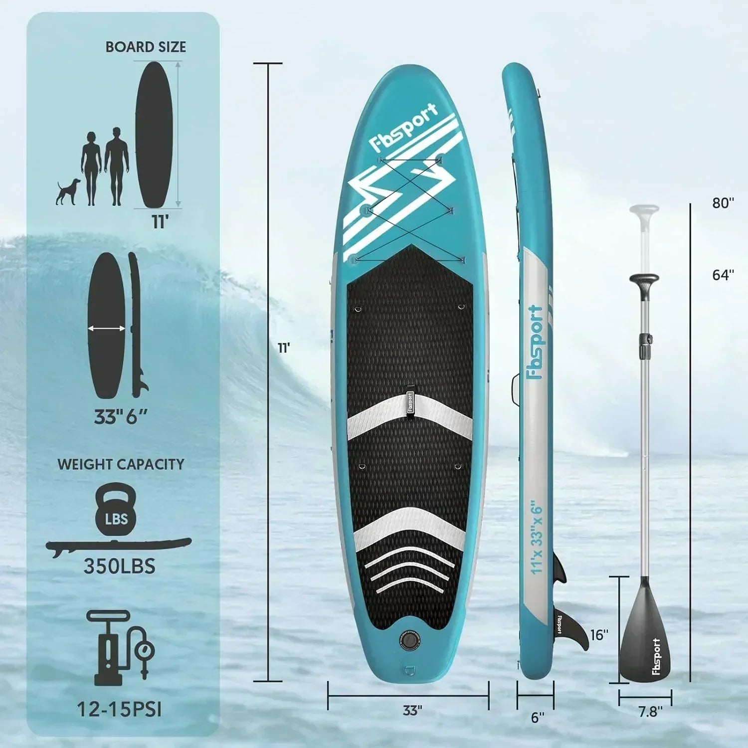 FBSPORT 11' Premium Stand Up Paddle Board Yoga Board with Durable SUP Accessories Carry Bag wourant