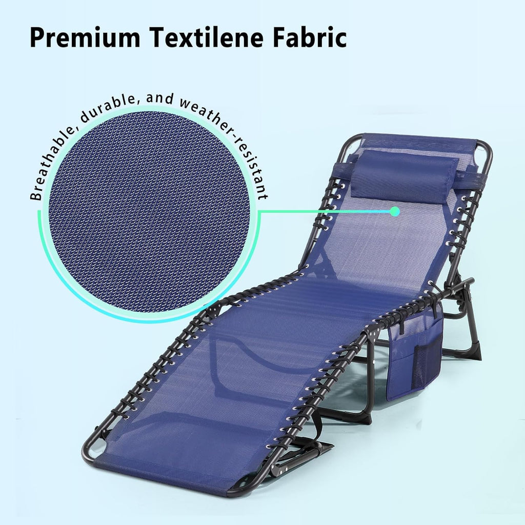 Unovivy Outdoor Chaise Lounge Chairs Portable Folding Pool Lounge Chair with Reclining Back wourant