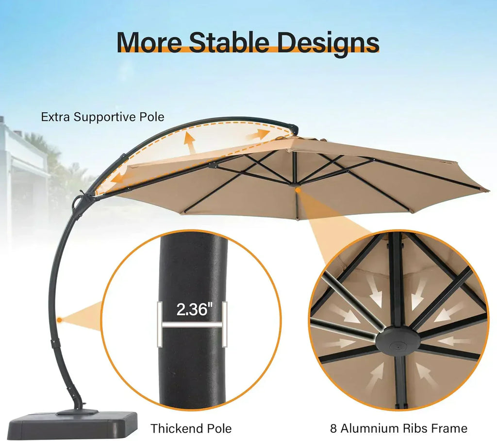 LAUSAINT HOME Outdoor Patio Umbrella with Base included 11 FT Deluxe Curvy Cantilever Umbrella wourant