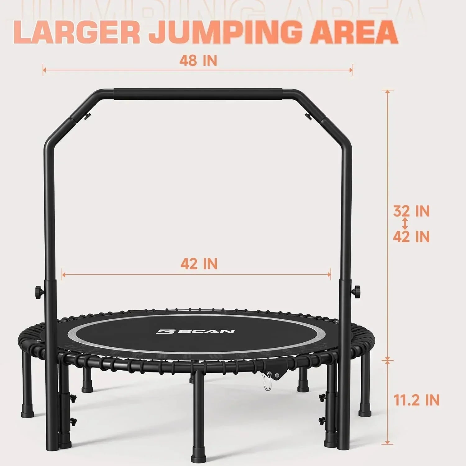 BCAN 450/550 LBS Foldable Mini Trampoline Fitness Trampoline Bungees Adjustable Foam Handle wourant