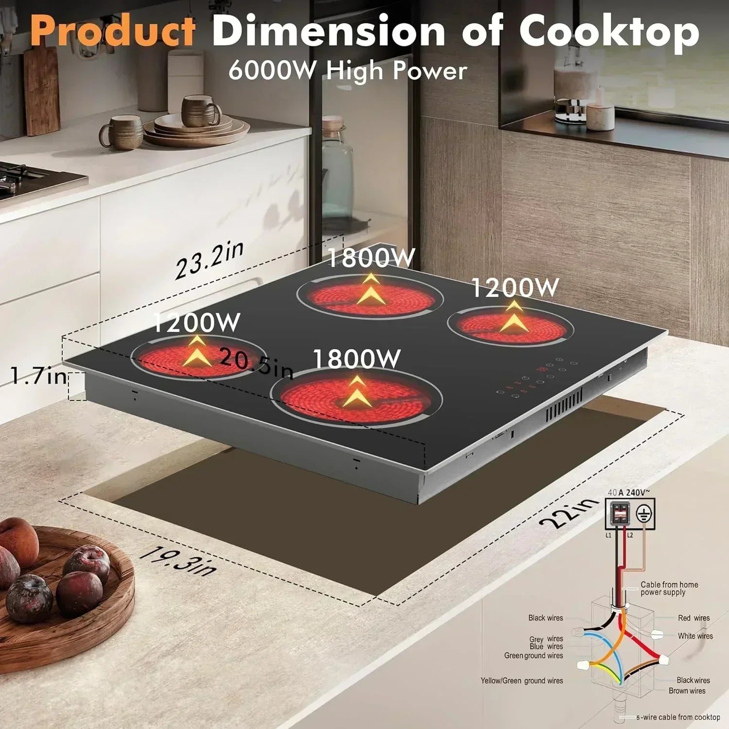 Electric Cooktop 30 Inch - 5 Burners Built-in Ceramic Cooktop 30" Electric Stove Top wourant