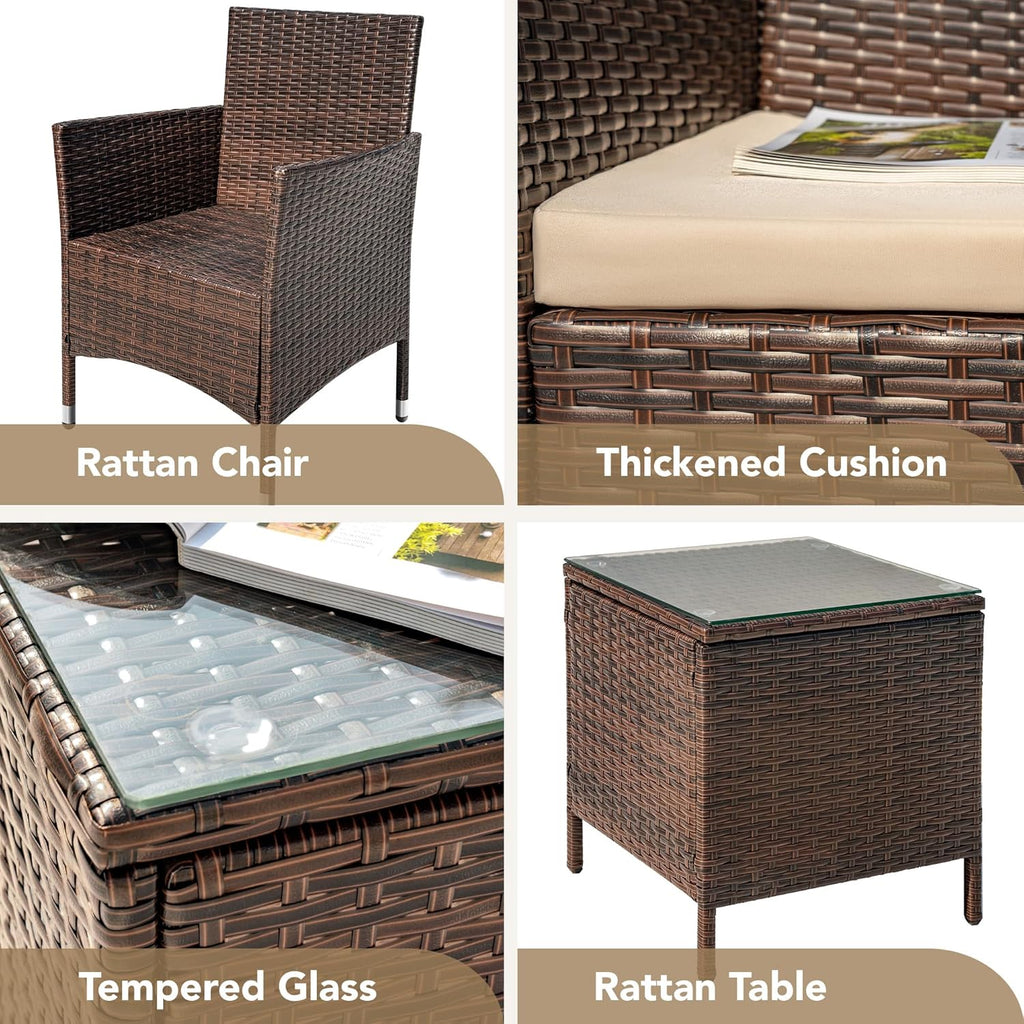 Devoko Patio Porch Furniture Sets 3 Pieces PE Rattan Wicker Chairs Outdoor Garden Furniture Sets wourant
