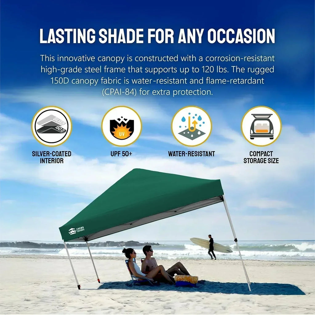 10x10 Pop-Up Awning One-Click Installation Beach Tent Outdoor Sunshade Silver Coated Top wourant