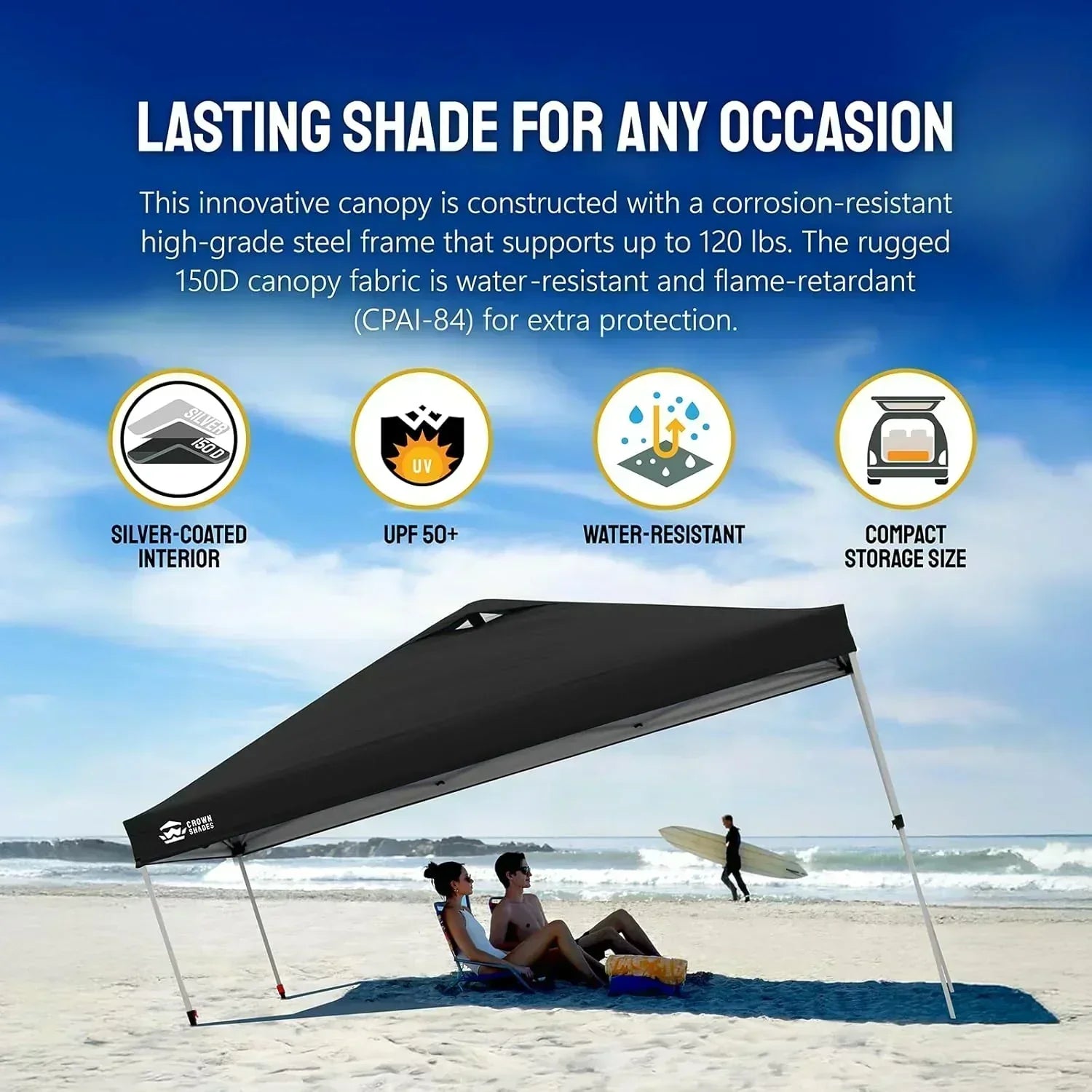 10x10 Pop-Up Awning One-Click Installation Beach Tent Outdoor Sunshade Silver Coated Top wourant