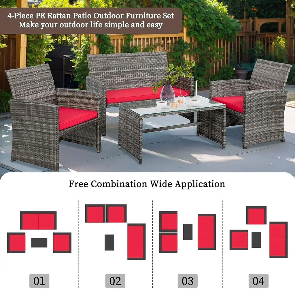 Shintenchi 4 Piece Patio Ratten Set Outdoor Furniture Set Wicker Conversation Set wourant
