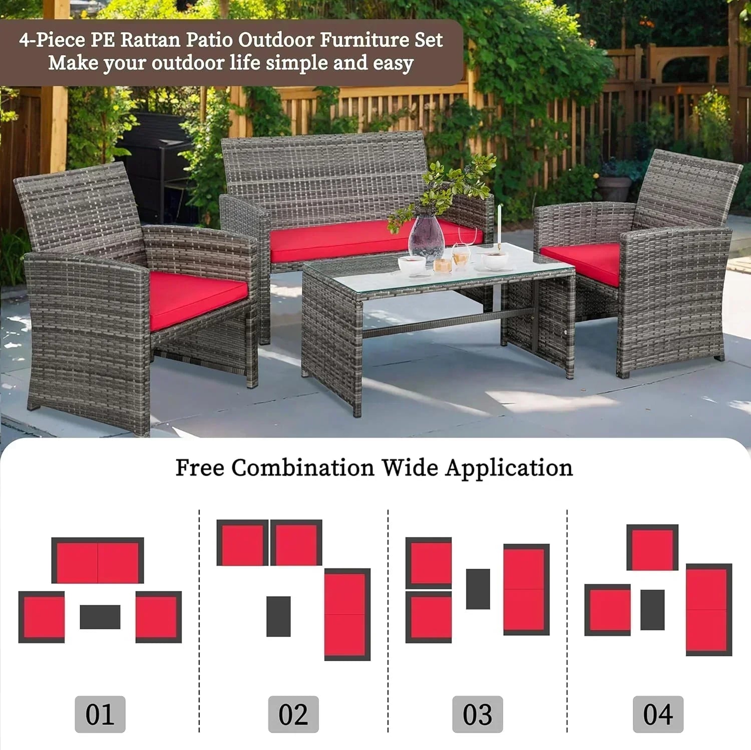 Shintenchi 4 Piece Patio Ratten Set Outdoor Furniture Set Wicker Conversation Set wourant