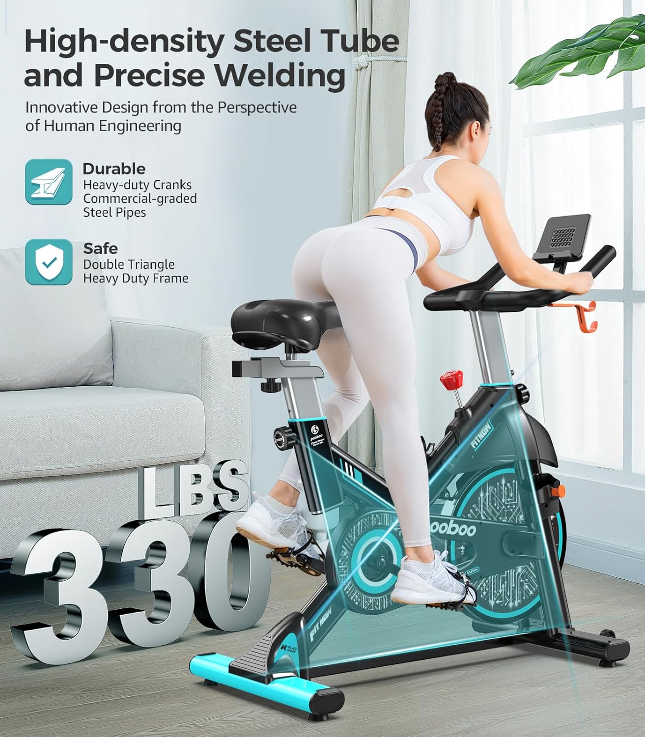 pooboo Exercise Bike Adjustable Magnetic/Brake Pad Resistance Silent Belt Drive Cycling Bike wourant