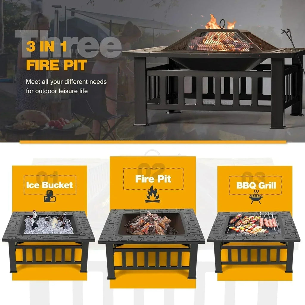 Devoko Outdoor Fire Pit 32 Inch Firepit Table Metal Outdoor Fireplaces with Waterproof Cover wourant