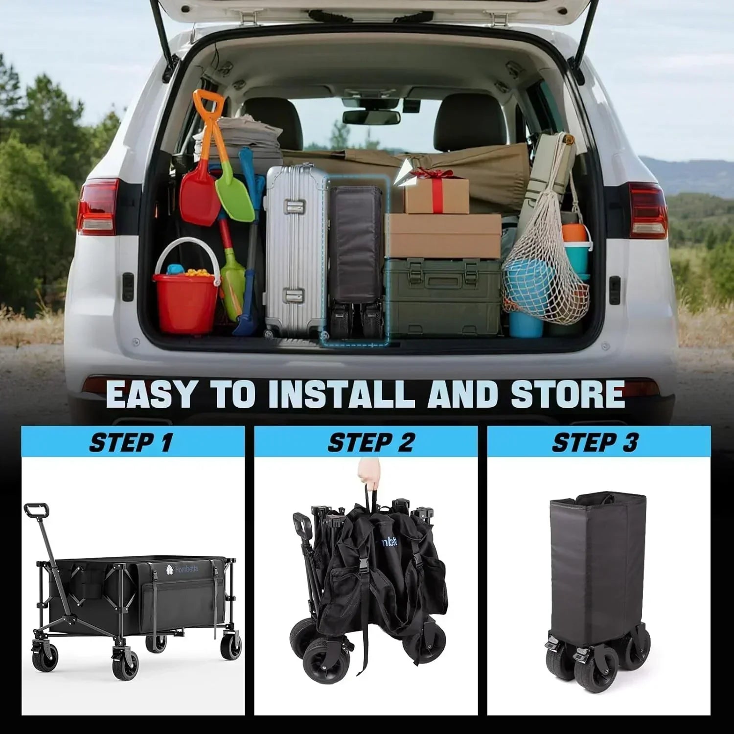 48" Extra Large Folding Travel Cart 560 lb Capacity 350 L Heavy Duty Utility Cart with Brakes wourant