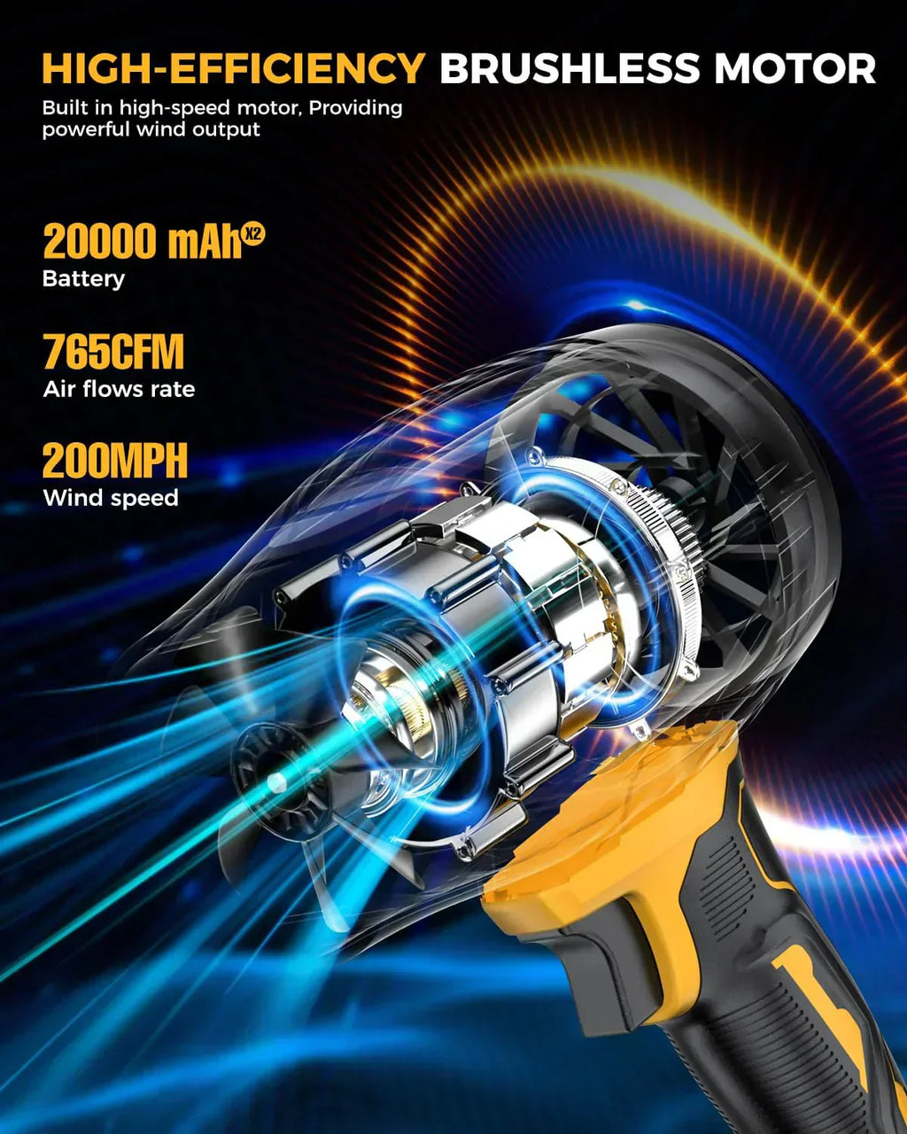 Leaf Blower Cordless with Battery and Charger Extended Nozzle Lightweight Handheld Design wourant
