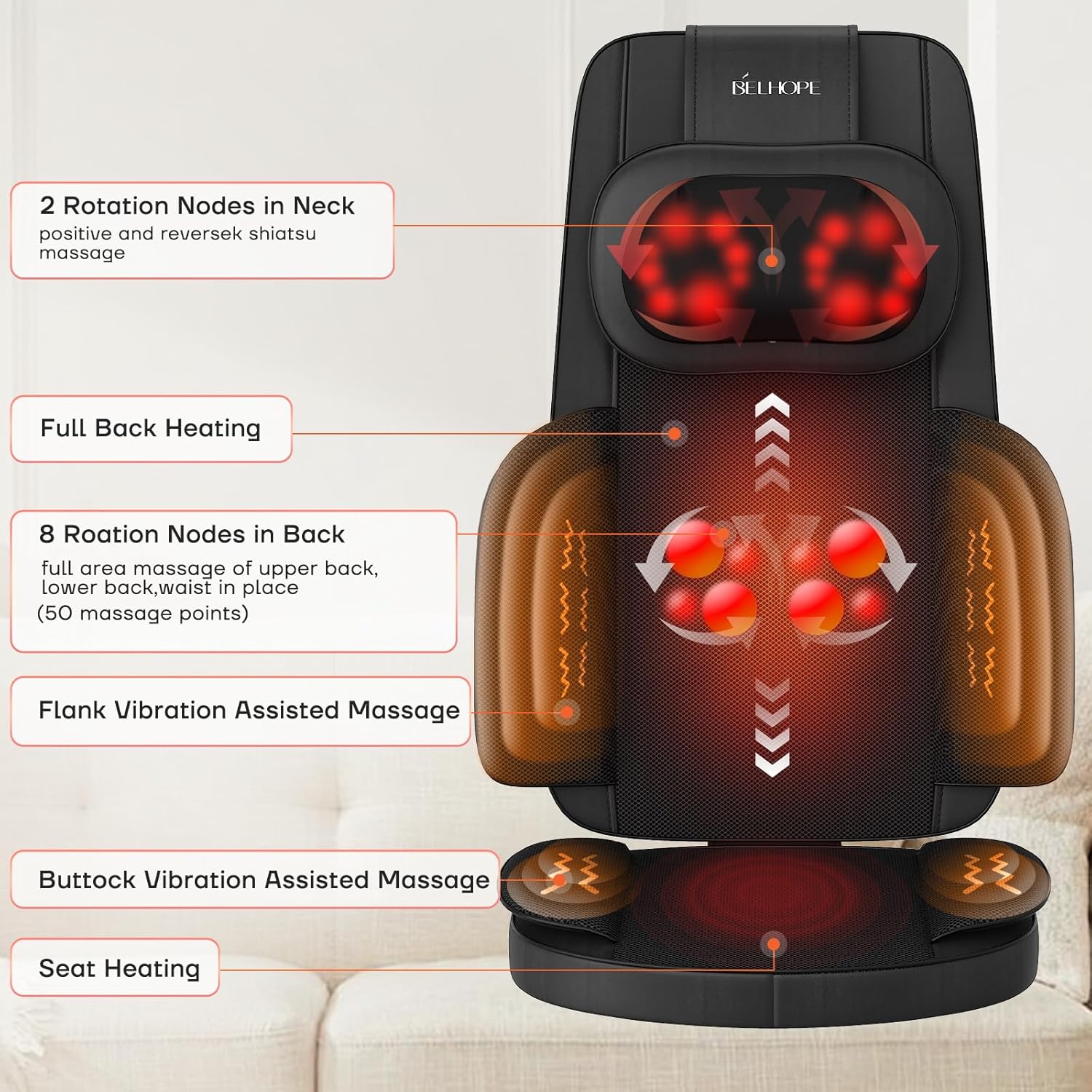 4D Kneading Back Massager Comfortable Chair Back Massager Home Office Shiatsu Neck Massager wourant