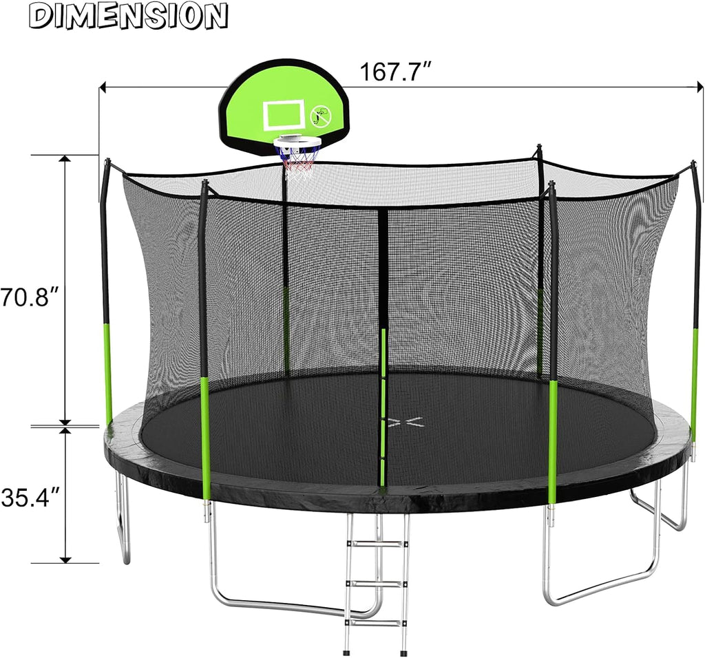 AOTOB 8FT 10FT 12FT 14 FT 15FT Trampoline with Safety Enclosure Net Outdoor Trampoline wourant