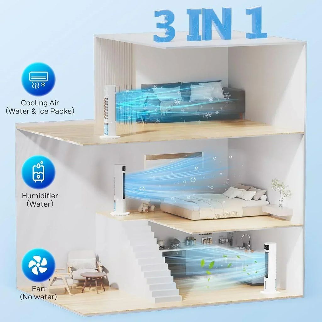 Evaporative Air Cooler 3-in-1 Portable Air Conditioners 4 Modes 3 Speeds Fast Cooling Portable wourant