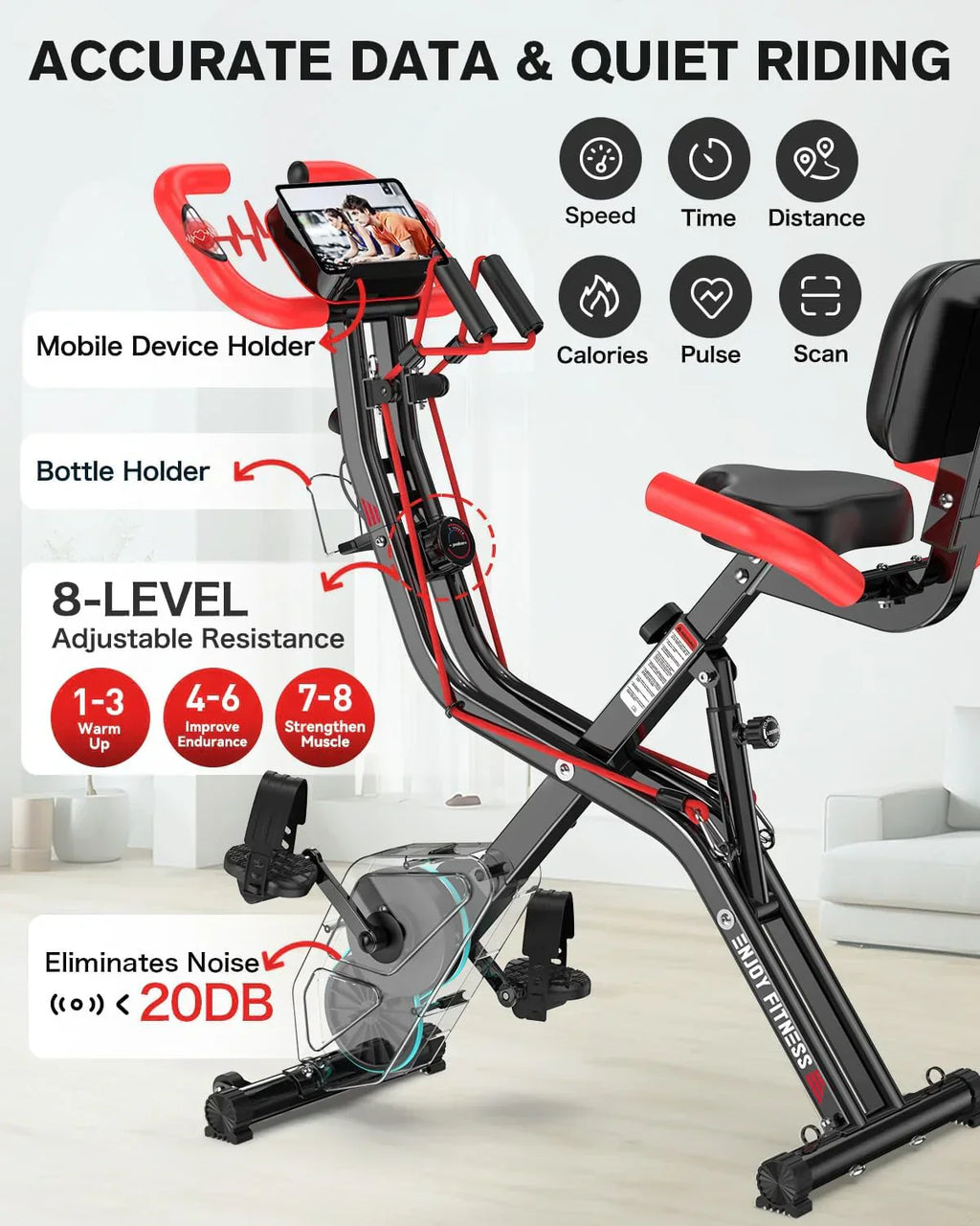 pooboo Folding Exercise Bike Foldable Fitness Stationary Bike Machine Upright Indoor Cycling Bike wourant
